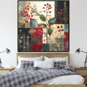 Een Hulstbes Rustieke Winter Patchwork Canvas Afdruk (Insitu (Slaapkamer))