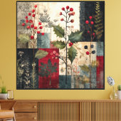 Een Hulstbes Rustieke Winter Patchwork Canvas Afdruk (Insitu (Woonkamer))