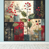 Een Hulstbes Rustieke Winter Patchwork Canvas Afdruk (Insitu (Houten vloer))