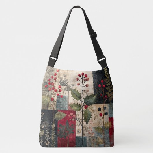 Een Hulstbes Rustieke Winter Patchwork Crossbody Tas (Voorkant)