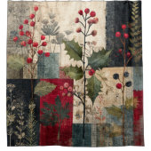Een Hulstbes Rustieke Winter Patchwork Douchegordijn (Voorkant)