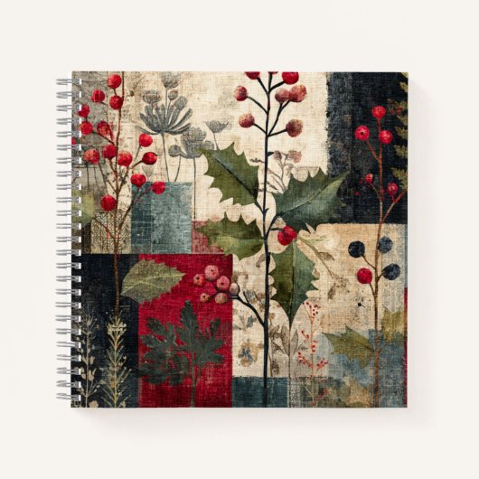Een Hulstbes Rustieke Winter Patchwork Notitieboek (Voorkant)