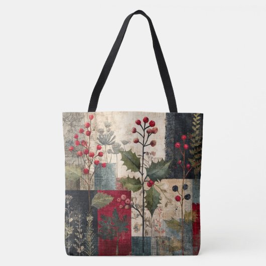 Een Hulstbes Rustieke Winter Patchwork Tote Bag (Voorkant)