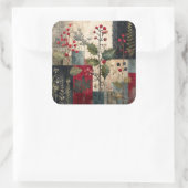 Een Hulstbes Rustieke Winter Patchwork Vierkante Sticker (Tas)
