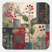 Een Hulstbes Rustieke Winter Patchwork Vierkante Sticker (Voorkant)