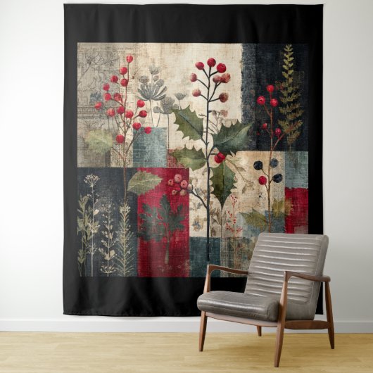 Een Hulstbes Rustieke Winter Patchwork Wandkleed (In situ)