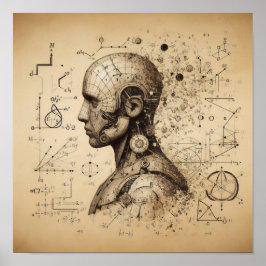 Een humanoïde bovenop een gegevensblad poster