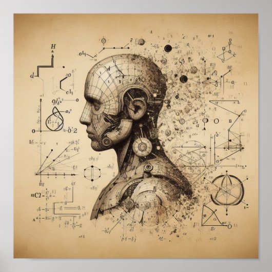 Een humanoïde bovenop een gegevensblad poster (Voorkant)
