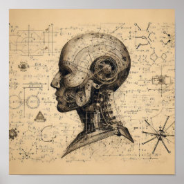 Een humanoïde bovenop een gegevensblad poster