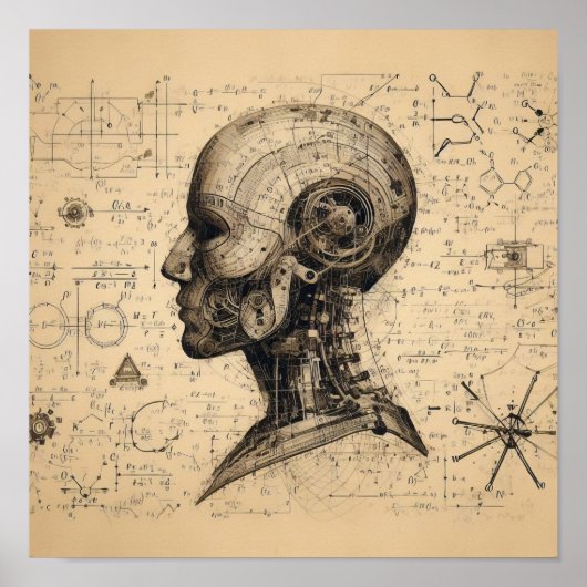 Een humanoïde bovenop een gegevensblad poster (Voorkant)