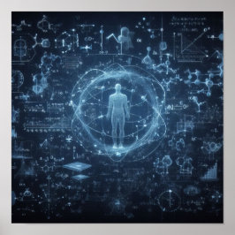 Een humanoïde bovenop een gegevensblad poster