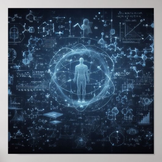 Een humanoïde bovenop een gegevensblad poster (Voorkant)