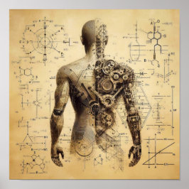 Een humanoïde bovenop een gegevensblad poster