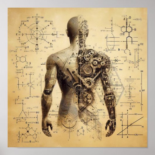 Een humanoïde bovenop een gegevensblad poster (Voorkant)