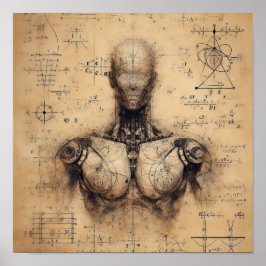 Een humanoïde bovenop een gegevensblad poster