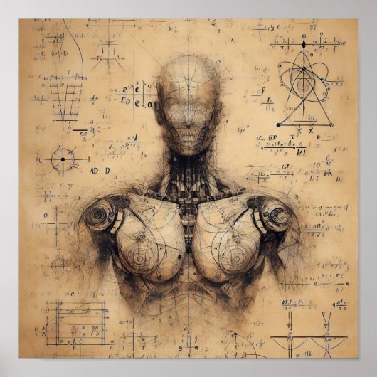 Een humanoïde bovenop een gegevensblad poster (Voorkant)