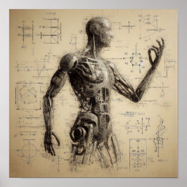 Een humanoïde bovenop een gegevensblad poster