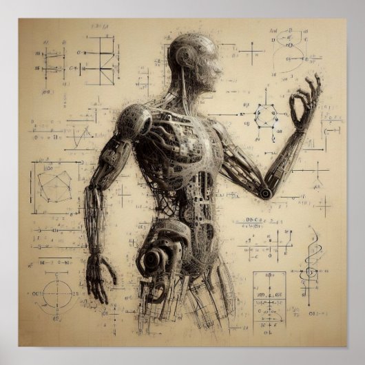 Een humanoïde bovenop een gegevensblad poster (Voorkant)