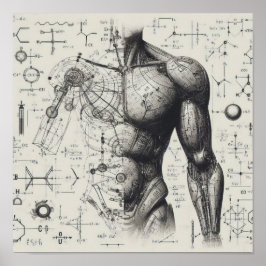 Een humanoïde bovenop een gegevensblad poster