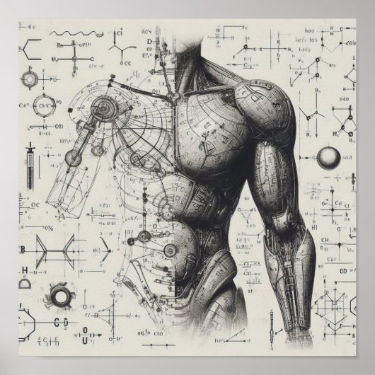 Een humanoïde bovenop een gegevensblad poster (Voorkant)