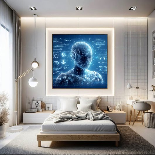 Een humanoïde bovenop een gegevensblad poster