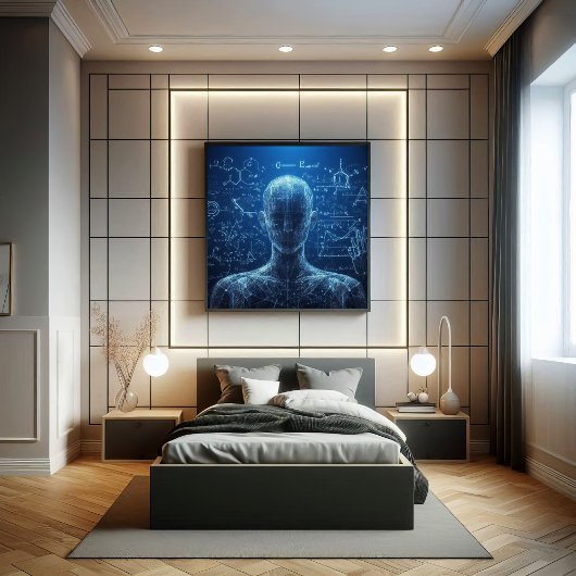 Een humanoïde bovenop een gegevensblad poster