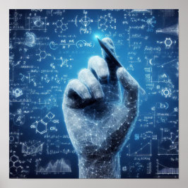 Een humanoïde hand bovenop een gegevensblad poster