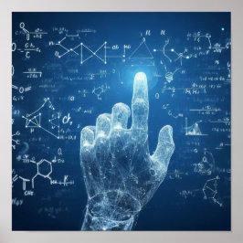 Een humanoïde hand bovenop een gegevensblad poster