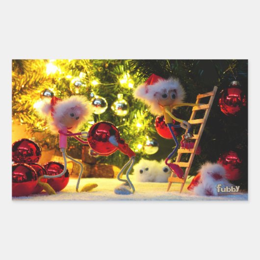 Een humoristisch blik van de Fubby's op Kersdeco. Rechthoekige Sticker (Voorkant)