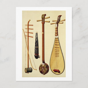 Een huquin en boeg, een sheng, een sanxian en een  briefkaart