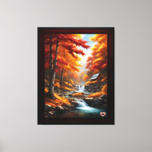 Een hut in herfst Bossen AI Concept Art van Xzendo Canvas Afdruk
