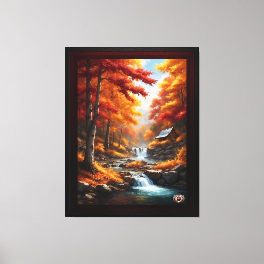 Een hut in herfst Bossen AI Concept Art van Xzendo Canvas Afdruk (Voorkant)