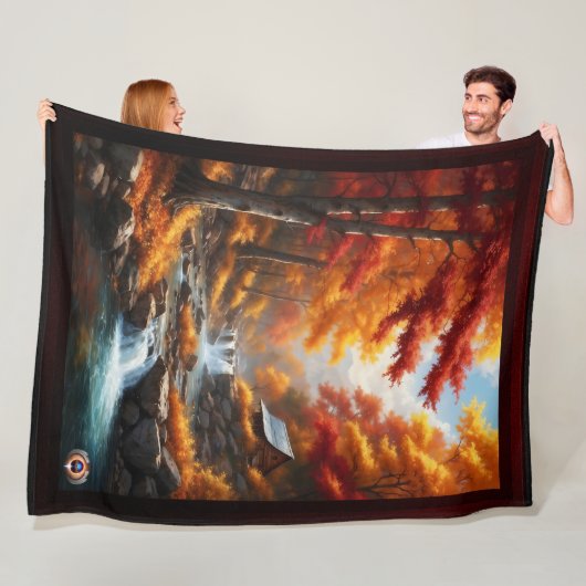 Een hut in herfst Bossen AI Concept Art van Xzendo Fleece Deken (In situ)