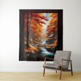 Een hut in herfst Bossen AI Concept Art van Xzendo Wandkleed