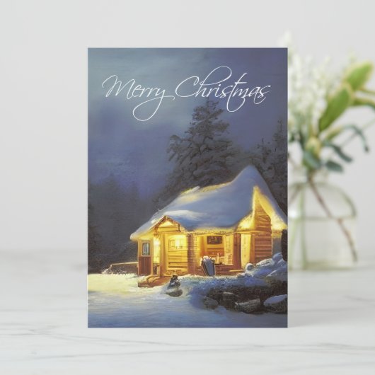 Een hut kerst feestdagenkaart (Staand voorkant)