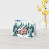 Een hut te midden van besneeuwde dennen Kerstmis Kaart (Gele Bloem)