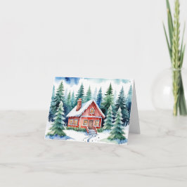 Een hut te midden van besneeuwde dennen Kerstmis Kaart