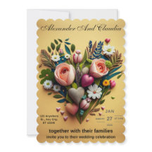 Een huwelijksuitnodiging gemaakt van bloemen en ha