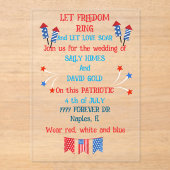 Een huwelijksuitnodiging van 4 juli in de kleuren  acryl uitnodigingen (Voorkant)