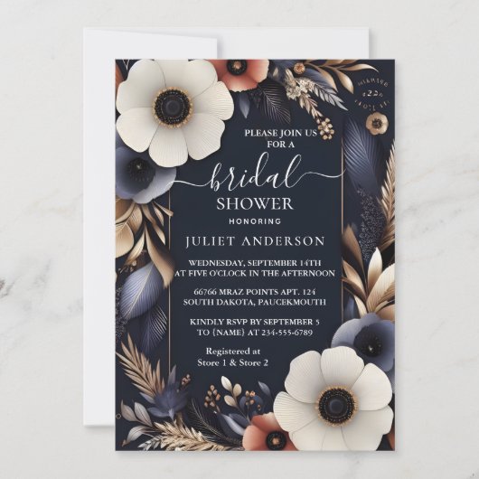 Een Hydrangea Metallic Pure Navy Blue Vrijgezellen Kaart (Voorkant)