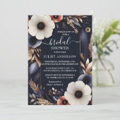 Een Hydrangea Metallic Pure Navy Blue Vrijgezellen Kaart (Staand voorkant)