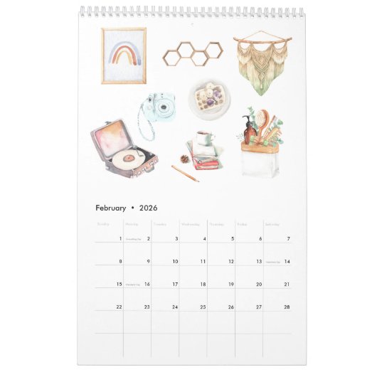 Een hygge leven | Waterverf illustraties Kalender (Feb 2026)