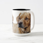 Een hyperrealistisch kleurenpotloodportret van een tweekleurige koffiemok (Voorkant rechts)