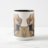 Een hyperrealistisch kleurenpotloodportret van een tweekleurige koffiemok (Center)