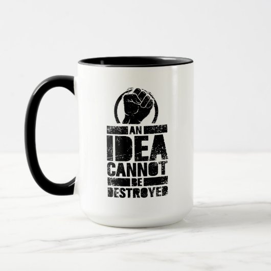 Een idee kan niet worden vernietigd mok (Links)