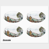 Een Idyllic British Village-schets Ovale Sticker (Vel)