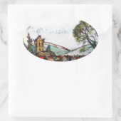 Een Idyllic British Village-schets Ovale Sticker (Tas)