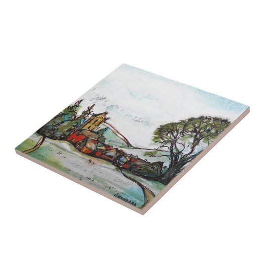 Een Idyllic British Village-schets Tegeltje (Zijkant)