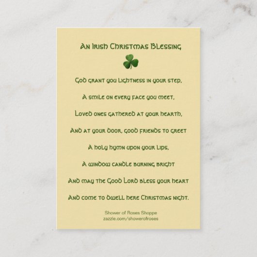 Een Iers kerstfeest dat de St. Patrick Heilige Kaa Visitekaartje (Achterkant)