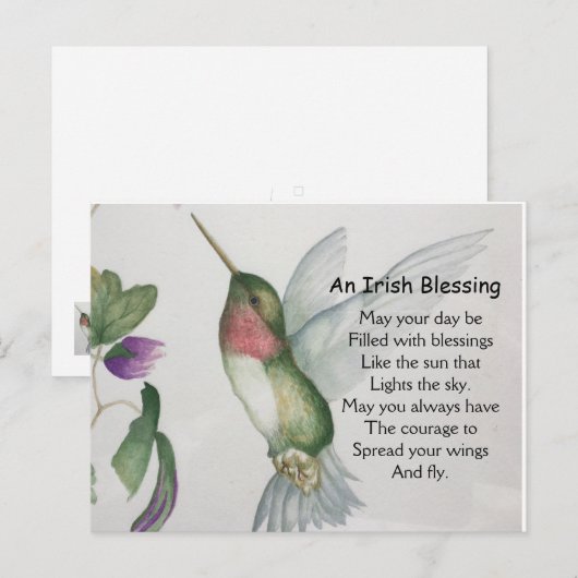 Een Ierse "Blessing Courage Hummingbird Wings" Briefkaart (Voorkant / Achterkant)